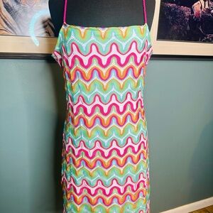 Gianni Bini Summer Colorful Wave Pattern Spaghetti Strap Crochet Dress Size XL